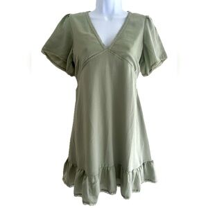 Urban Outfitters Sage Green V-Neck Ruffle Short Sleeve Midi Dress Women Size S